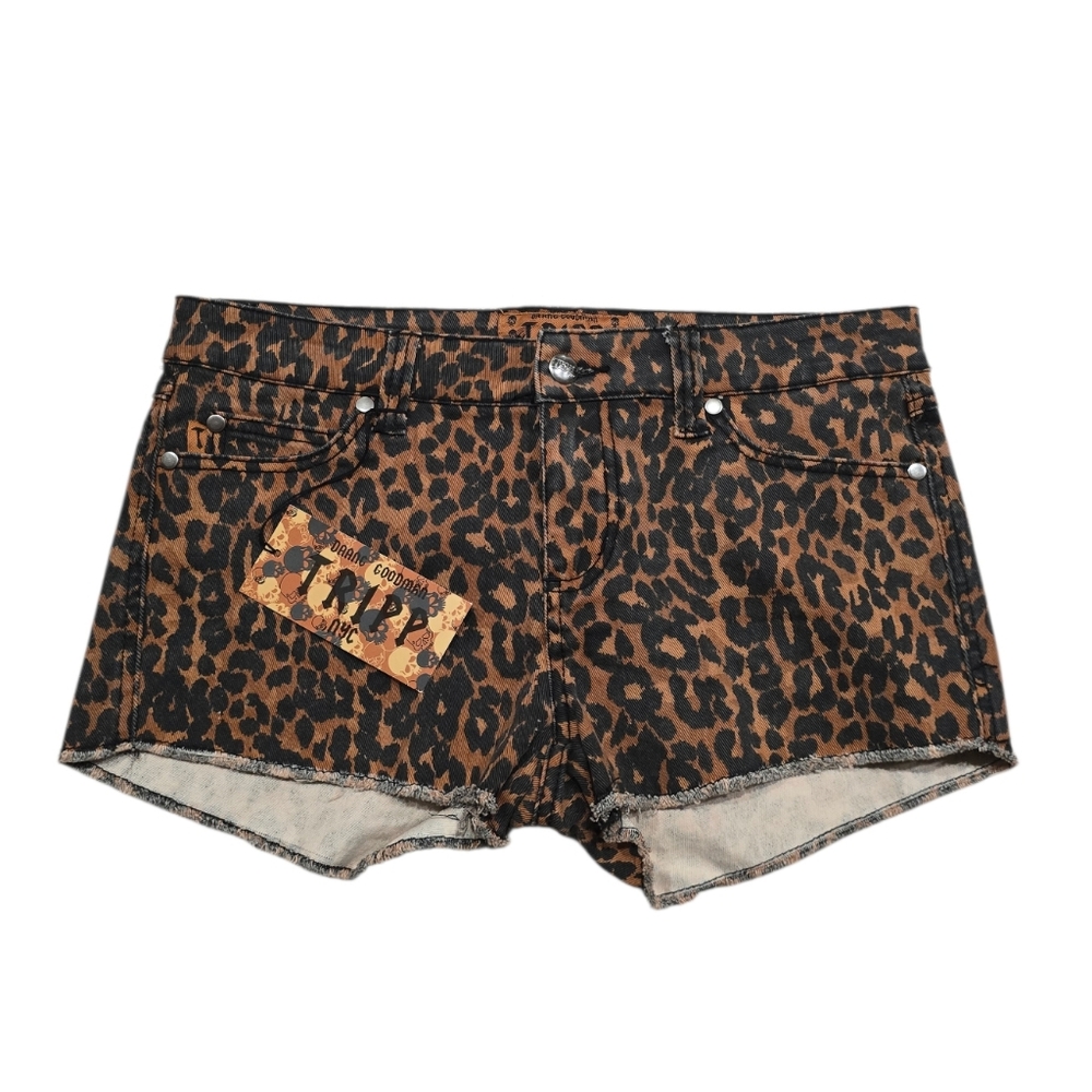 Tripp NYC Leopard Print Denim Shorts